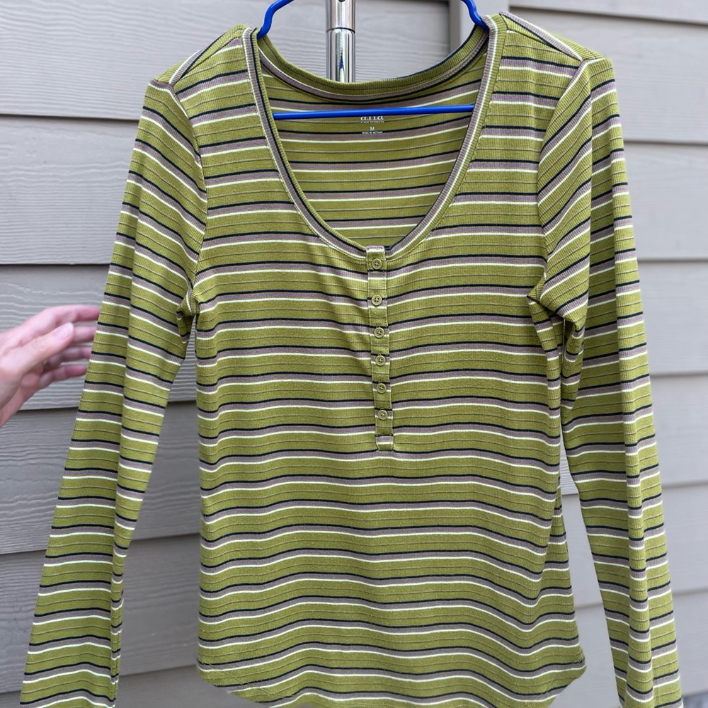 a.n.a Olive Striped Long Sleeve Tee